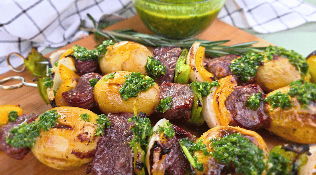 STEAK AND POTATO SKEWERS WITH CHIMICHURRI