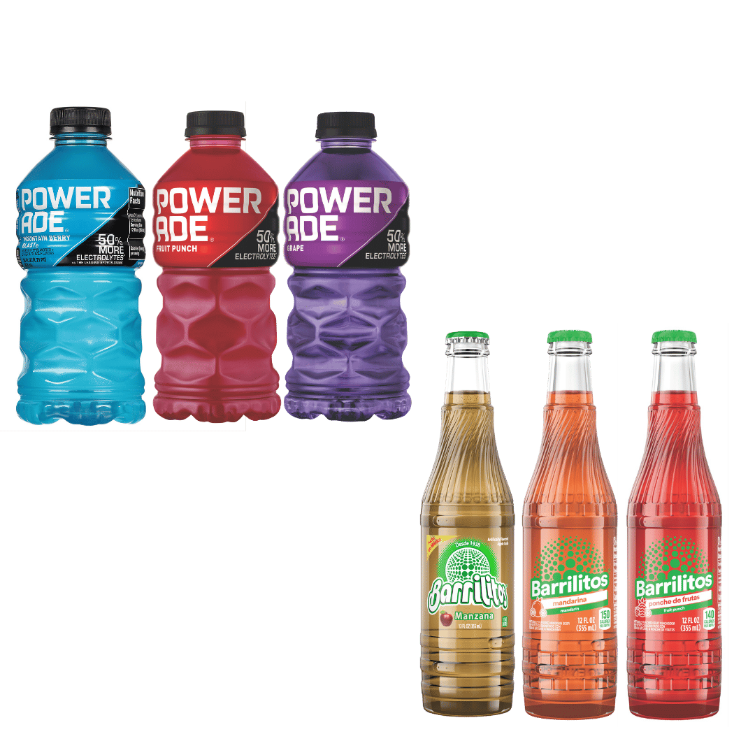 Bebidas deportiva Powerade de 28 oz o Refrescos Barrilitos de 12 oz 88¢ c/u
